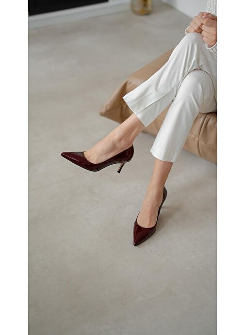 Brant Bordo Rugan Hakiki Deri Topuklu Ayakkabı - Görsel 4