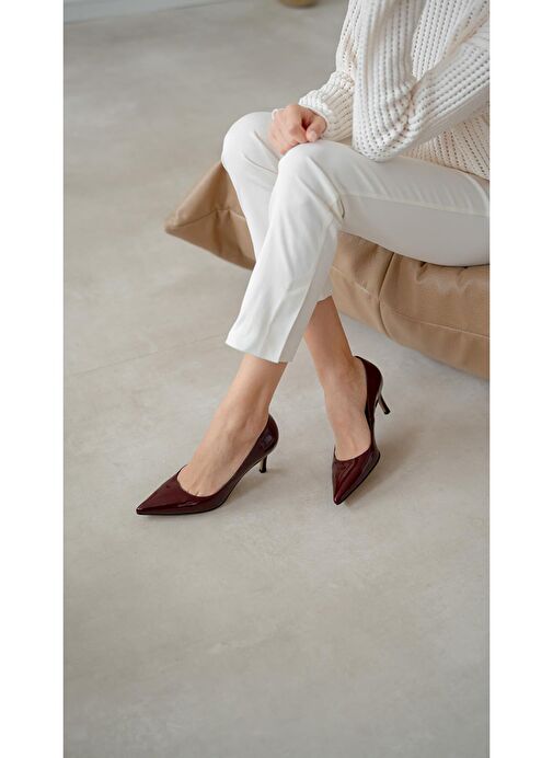 Brant Bordo Rugan Hakiki Deri Topuklu Ayakkabı - Görsel 5