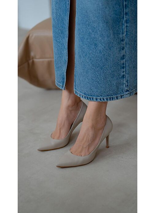 Ece'nin Butiği Bej Kadın Deri Stiletto Pael-50 - Görsel 6