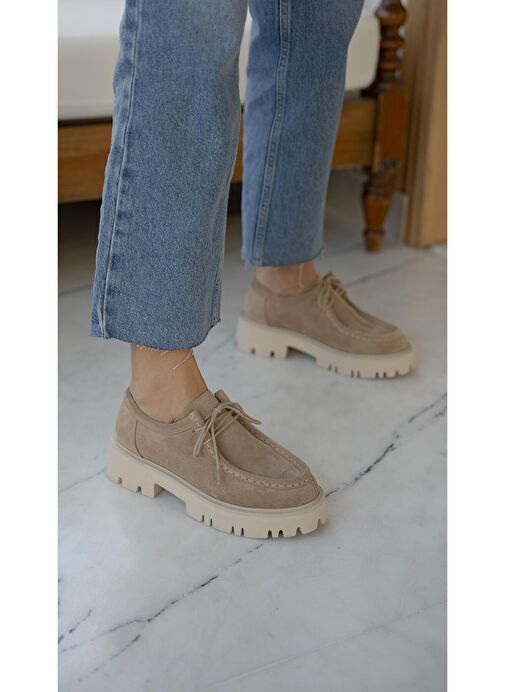 Stew Bej Süet Hakiki Deri Makosen Ayakkabı - Görsel 5