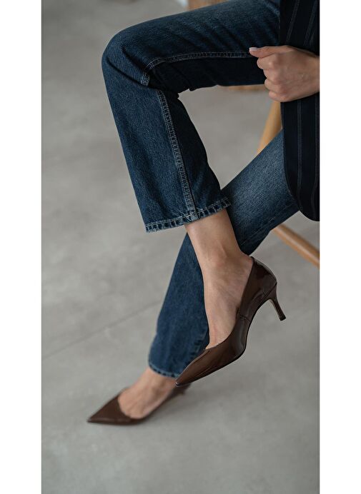 Brant Kahve Rugan Hakiki Deri Topuklu Ayakkabı - Görsel 4