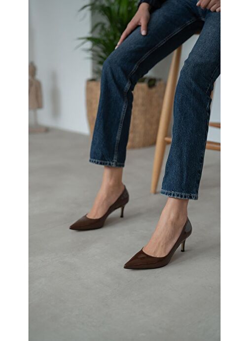 Brant Kahve Rugan Hakiki Deri Topuklu Ayakkabı - Görsel 6