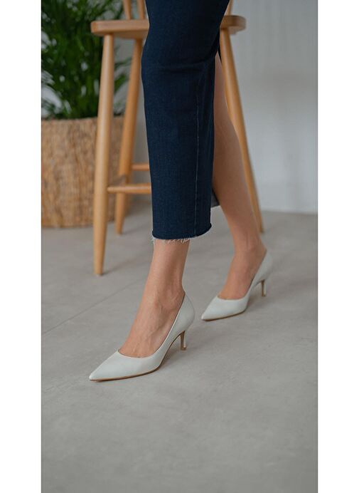 Brant Ekru Hakiki Deri Topuklu Ayakkabı - Görsel 2