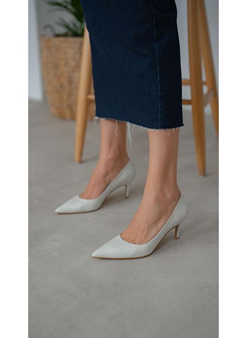 Brant Ekru Hakiki Deri Topuklu Ayakkabı - Görsel 3