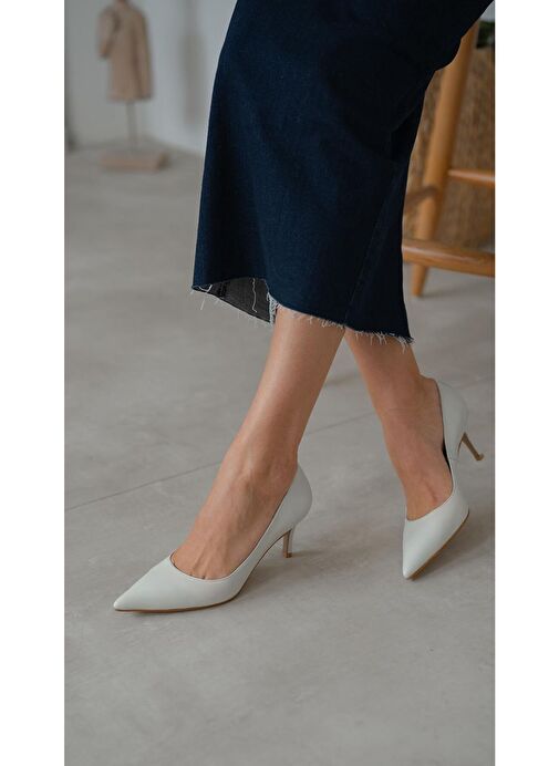 Brant Ekru Hakiki Deri Topuklu Ayakkabı - Görsel 4
