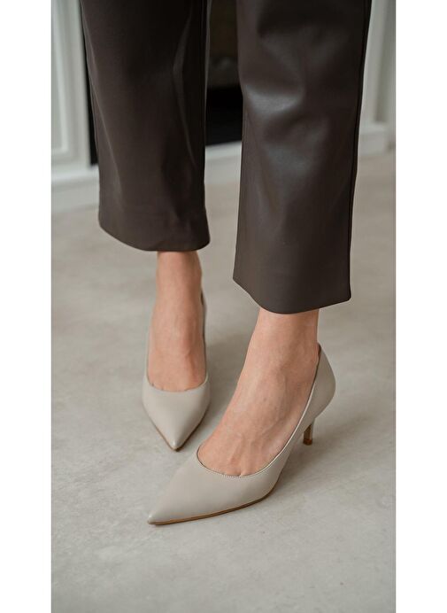 Ece'nin Butiği Ekru Kadın Deri Topuklu Ayakkabı Brant-149 - Görsel 2