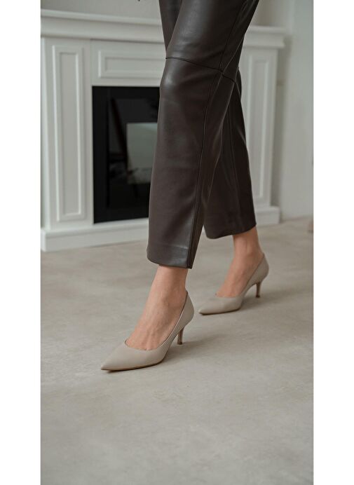 Ece'nin Butiği Ekru Kadın Deri Topuklu Ayakkabı Brant-149 - Görsel 3