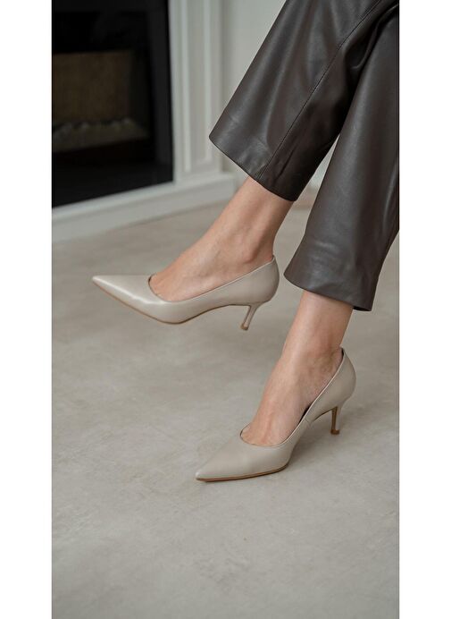 Ece'nin Butiği Ekru Kadın Deri Topuklu Ayakkabı Brant-149 - Görsel 4