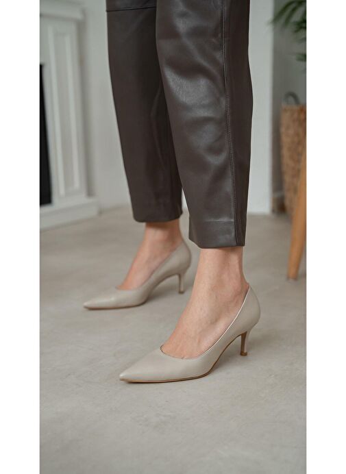 Ece'nin Butiği Ekru Kadın Deri Topuklu Ayakkabı Brant-149 - Görsel 5