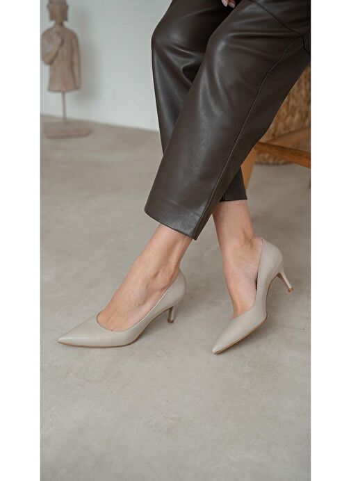 Ece'nin Butiği Ekru Kadın Deri Topuklu Ayakkabı Brant-149 - Görsel 6