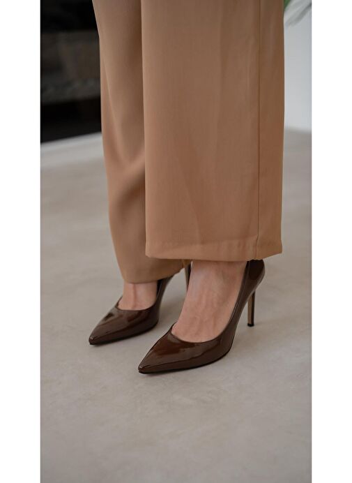 Ece'nin Butiği Kahverengi Kadın Rugan Stiletto Ping-1048 - Görsel 4