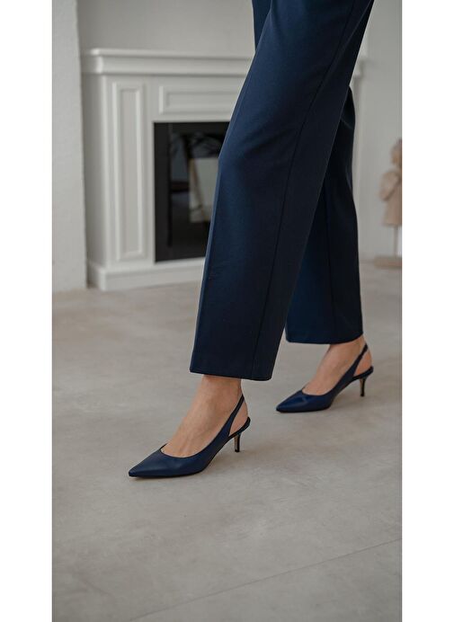 Lisa Lacivert Hakiki Deri Topuklu Ayakkabı - Görsel 2