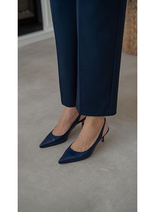 Lisa Lacivert Hakiki Deri Topuklu Ayakkabı - Görsel 3