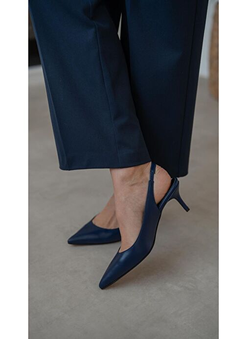 Lisa Lacivert Hakiki Deri Topuklu Ayakkabı - Görsel 4