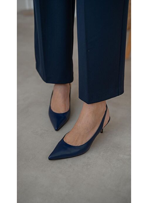Lisa Lacivert Hakiki Deri Topuklu Ayakkabı - Görsel 5