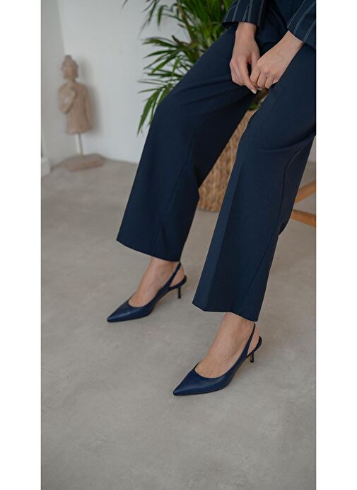 Lisa Lacivert Hakiki Deri Topuklu Ayakkabı - Görsel 6