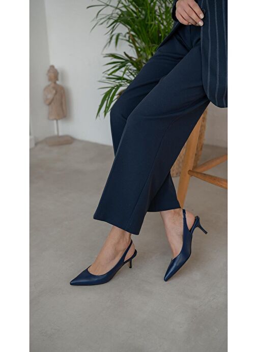 Lisa Lacivert Hakiki Deri Topuklu Ayakkabı - Görsel 7