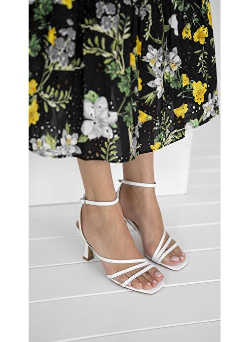 Tobias Beyaz Hakiki Deri Topuklu Ayakkabı - Görsel 4