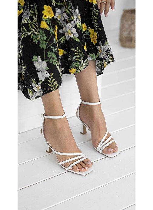 Tobias Beyaz Hakiki Deri Topuklu Ayakkabı - Görsel 7