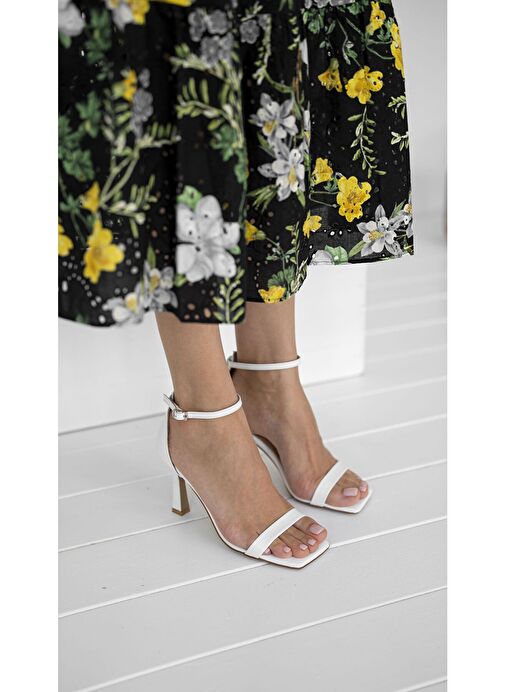 Ece'nin Butiği Beyaz Kadın Deri Topuklu Sandalet Arrow-2 - Görsel 3