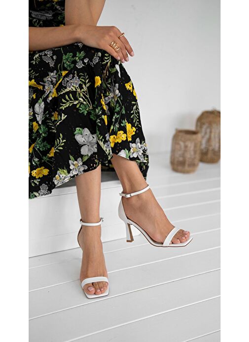 Ece'nin Butiği Beyaz Kadın Deri Topuklu Sandalet Arrow-2 - Görsel 5