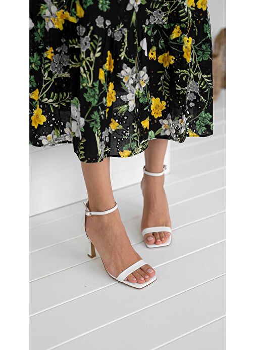 Ece'nin Butiği Beyaz Kadın Deri Topuklu Sandalet Arrow-2 - Görsel 6