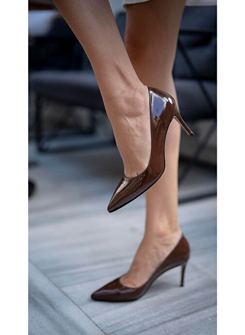 Paprica Kahve Rugan Stiletto - Görsel 5
