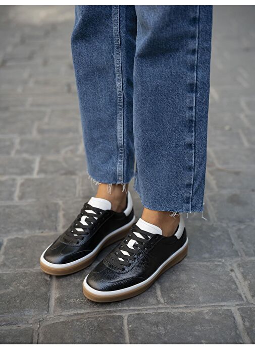 Ece'nin Butiği Siyah-Beyaz Kadın Deri Sneaker Kubo-1 - Görsel 2