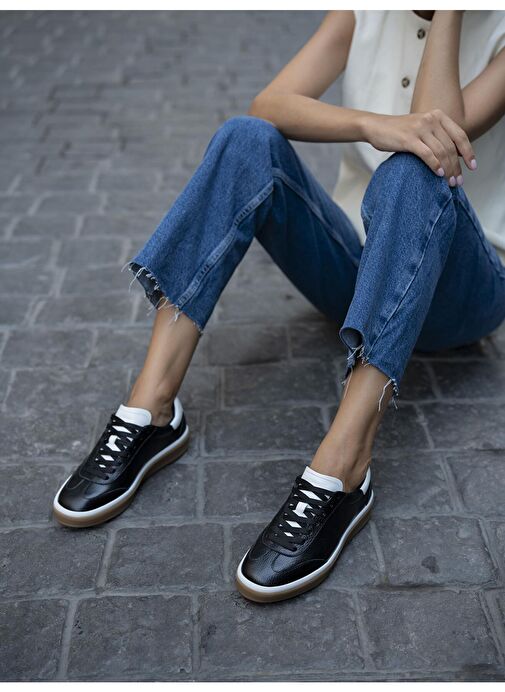 Ece'nin Butiği Siyah-Beyaz Kadın Deri Sneaker Kubo-1 - Görsel 5