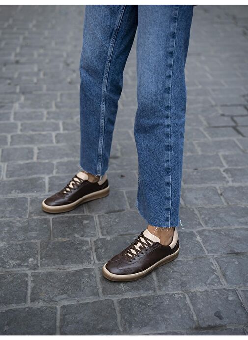 Ece'nin Butiği Kahverengi-Bej Kadın Deri Sneaker Kubo-440 - Görsel 2