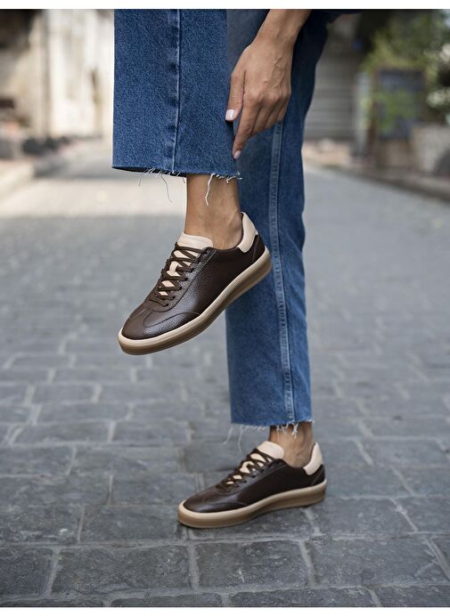 Ece'nin Butiği Kahverengi-Bej Kadın Deri Sneaker Kubo-440 - Görsel 4