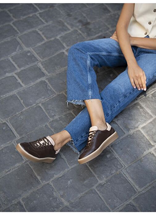 Ece'nin Butiği Kahverengi-Bej Kadın Deri Sneaker Kubo-440 - Görsel 5