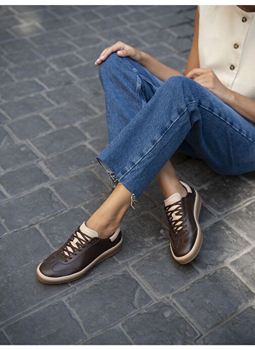 Ece'nin Butiği Kahverengi-Bej Kadın Deri Sneaker Kubo-440 - Görsel 6