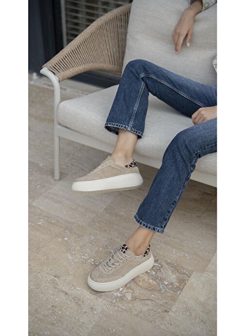 Ece'nin Butiği Bej Kadın Süet Sneaker Baena-44 - Görsel 4