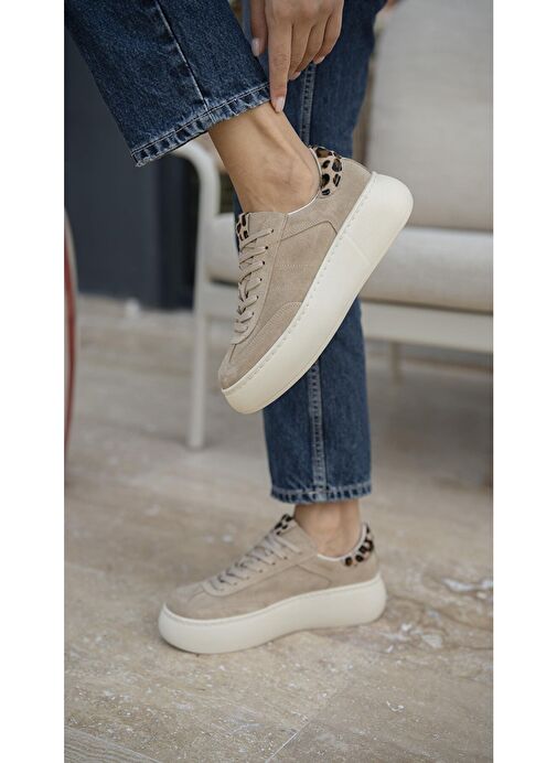 Ece'nin Butiği Bej Kadın Süet Sneaker Baena-44 - Görsel 5