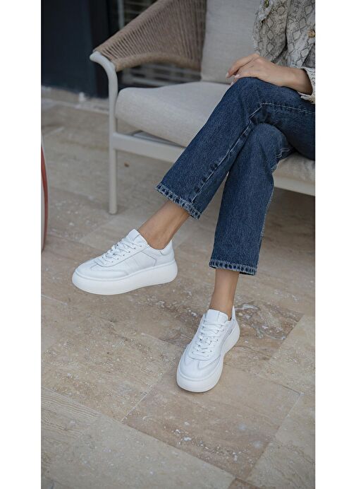 Ece'nin Butiği Beyaz Kadın Deri Sneaker Baena-2 - Görsel 3