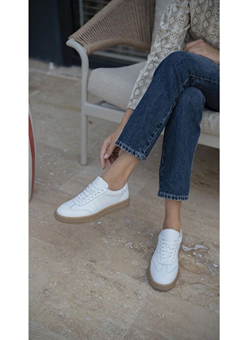 Ece'nin Butiği Beyaz Kadın Deri Sneaker Orsic-2 - Görsel 4