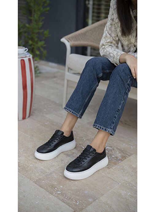 Ece'nin Butiği Siyah Kadın Deri Sneaker Baena-1 - Görsel 2