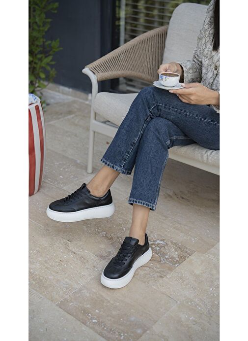 Ece'nin Butiği Siyah Kadın Deri Sneaker Baena-1 - Görsel 6