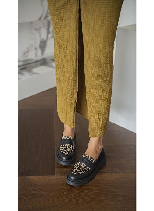 Ece'nin Butiği Siyah-Leopar Kadın Deri Loafer Orban-22 - Görsel 5