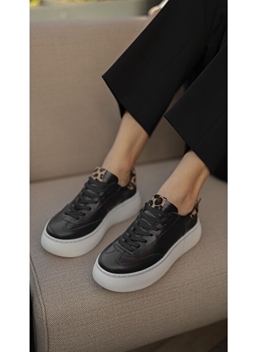 Baena Siyah-Leopar Hakiki Deri Kadın Spor Ayakkabı - Görsel 2