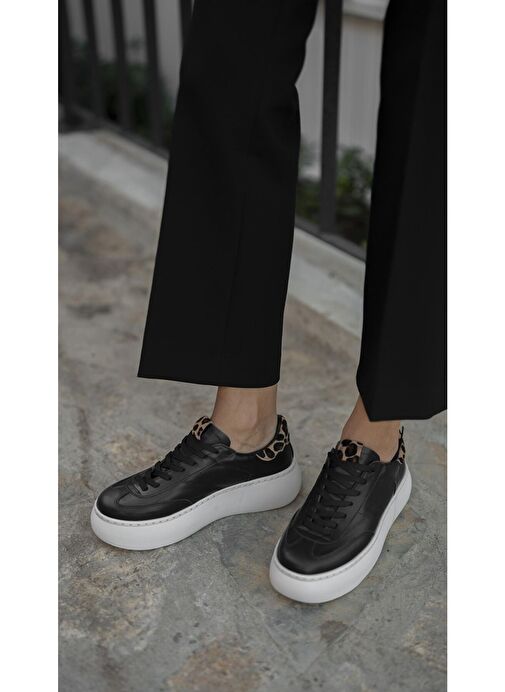 Baena Siyah-Leopar Hakiki Deri Kadın Spor Ayakkabı - Görsel 3