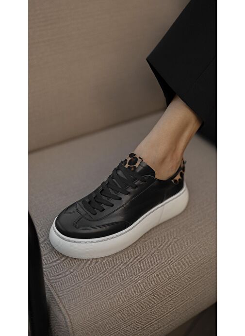 Baena Siyah-Leopar Hakiki Deri Kadın Spor Ayakkabı - Görsel 4