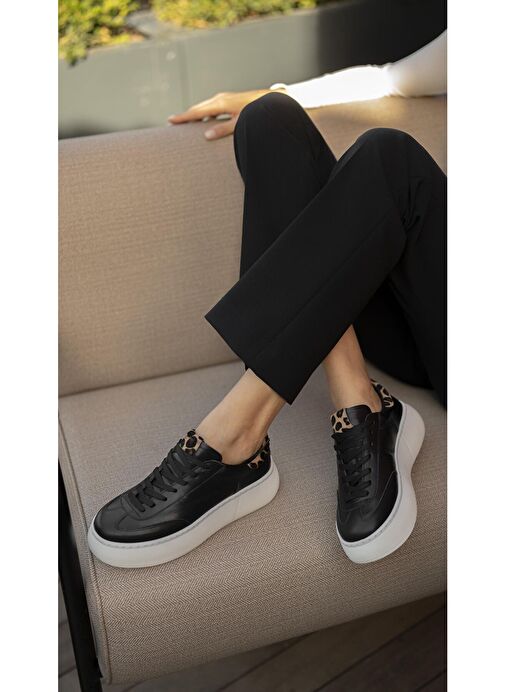 Baena Siyah-Leopar Hakiki Deri Kadın Spor Ayakkabı - Görsel 5