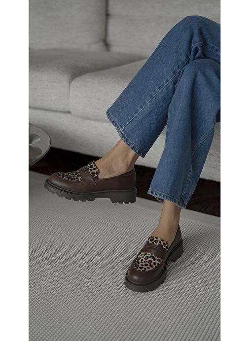 Orban Kahve-Leopar Hakiki Deri Kadın Makosen Ayakkabı - Görsel 2