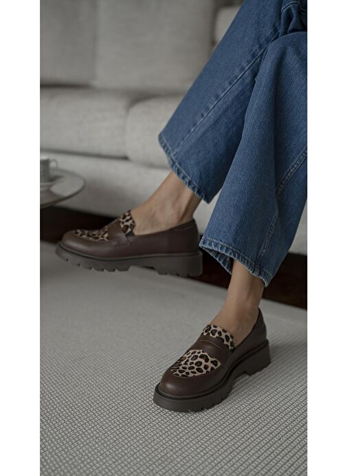 Orban Kahve-Leopar Hakiki Deri Kadın Makosen Ayakkabı - Görsel 5