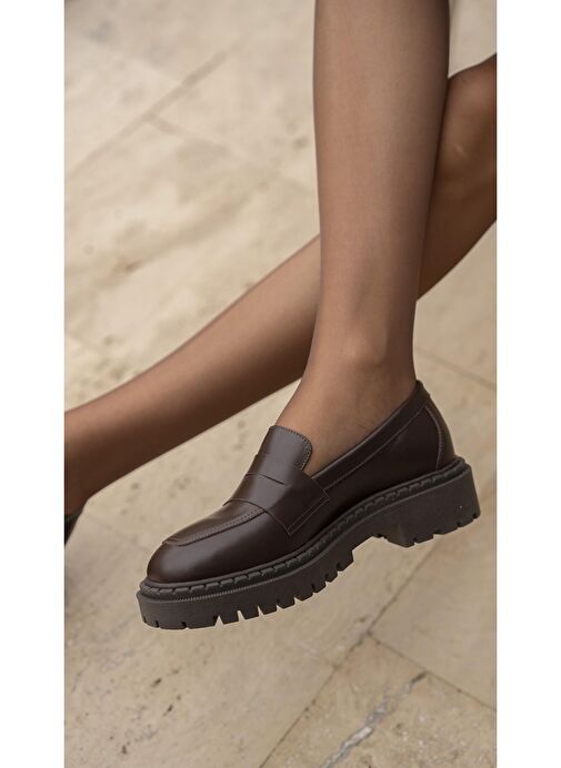 Oisin Kahve Hakiki Deri Kadın Makosen Ayakkabı - Görsel 2