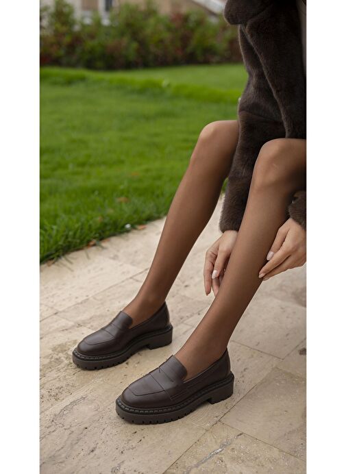 Oisin Kahve Hakiki Deri Kadın Makosen Ayakkabı - Görsel 3