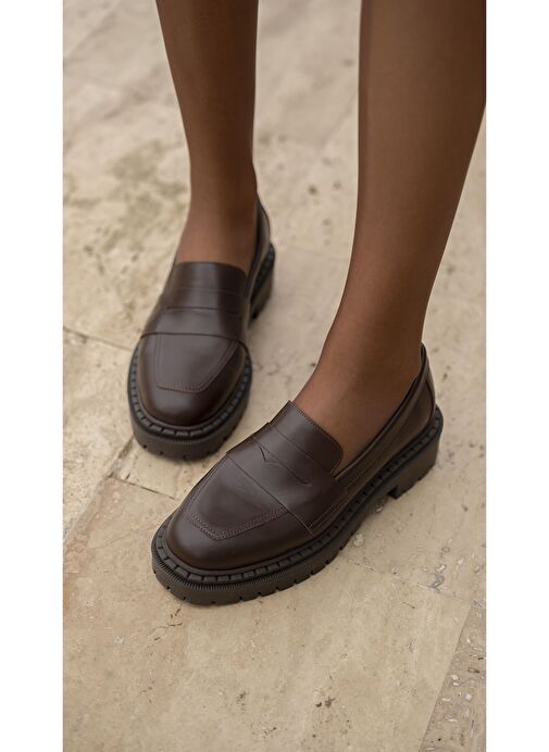 Oisin Kahve Hakiki Deri Kadın Makosen Ayakkabı - Görsel 4