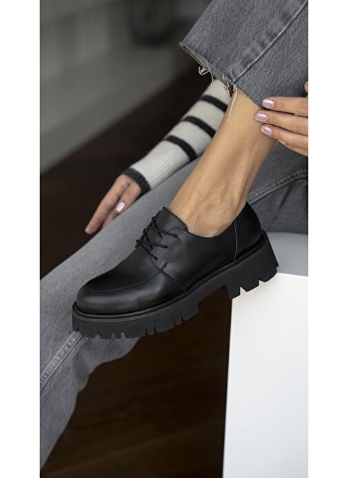 Bella Siyah Hakiki Deri Kadın Makosen Ayakkabı - Görsel 2